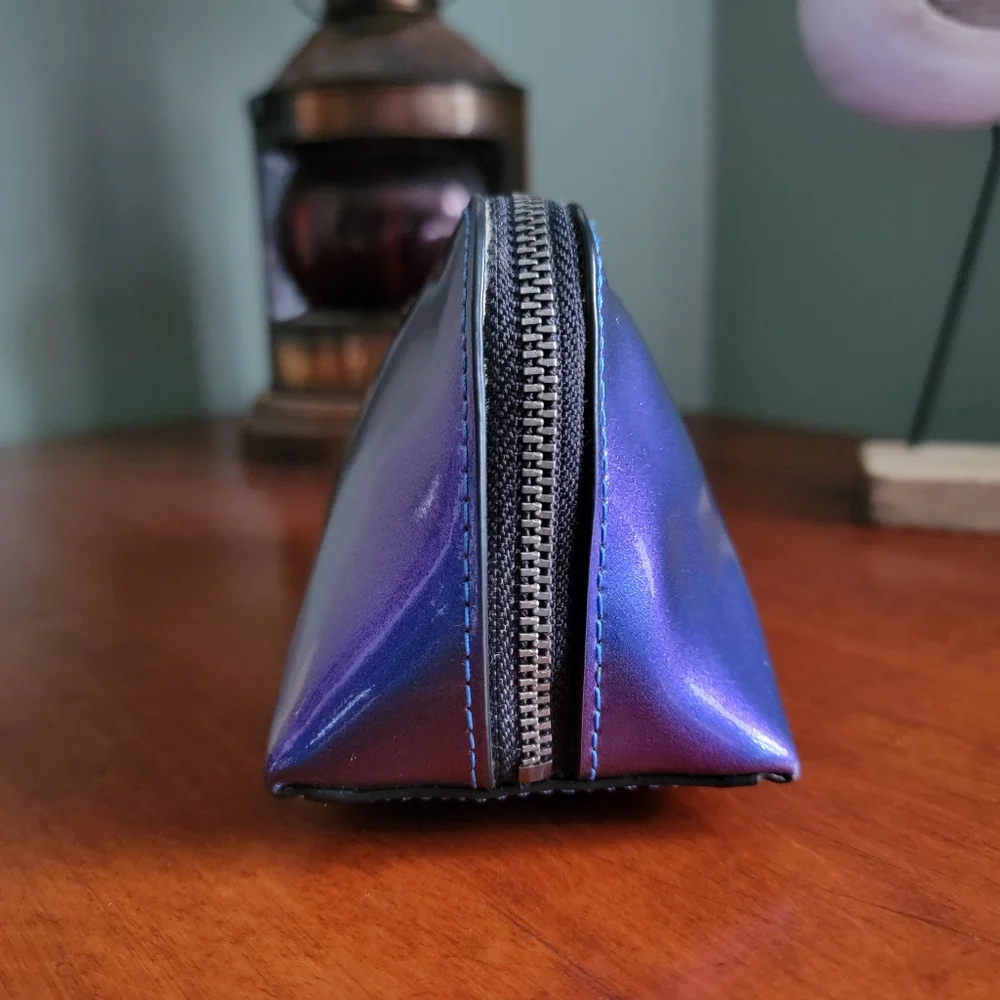 Coach F29412 Holographic Blue Purple Patent Leather Cosmetic Pouch Bag